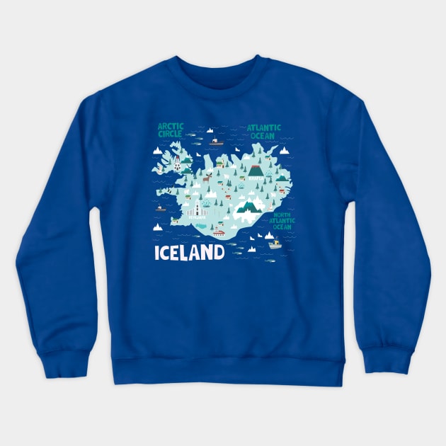 Iceland Illustrated Map Crewneck Sweatshirt by JunkyDotCom